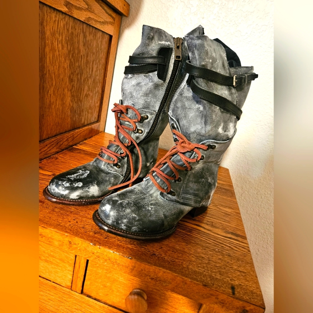 Freebird By Steven RAVI Strappy Leather Boots In Black Size 9